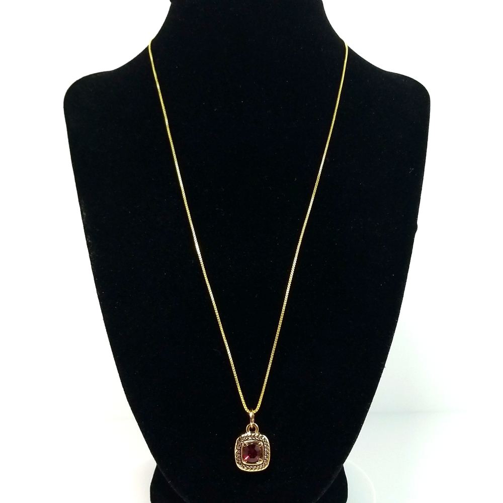 925 SS 24K Gold Plated Chain with Vintage Napier Gemstone Pendant Necklace 19”